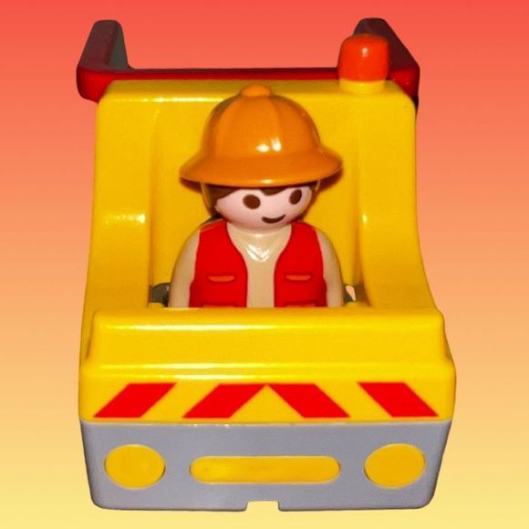 Retired 1990 Playmobil Construction Truck & Construction Worker - Picture 1 of 6